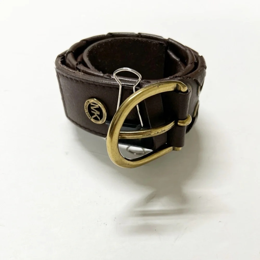 Michael Kors Womens Vintage Dark Brown Wrapped Gold Grommet Leather Belt Size M